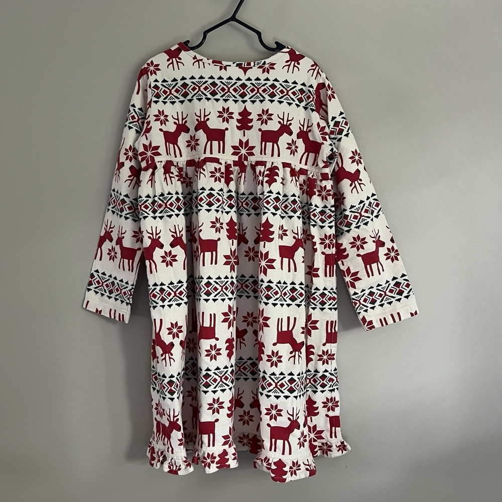 Hanna Andersson Festive Red Cream Green Holiday Reindeer Dress 6/7 Christmas